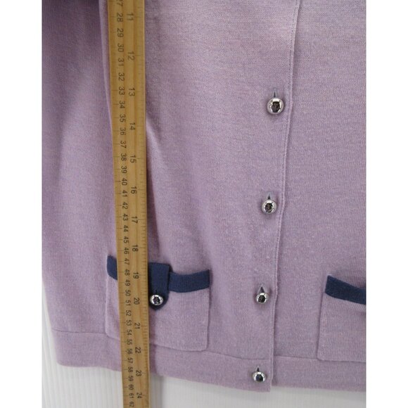 Coach Sweater Large Purple Merino Wool Cardigan Silver Buttons - Picture 4 of 10